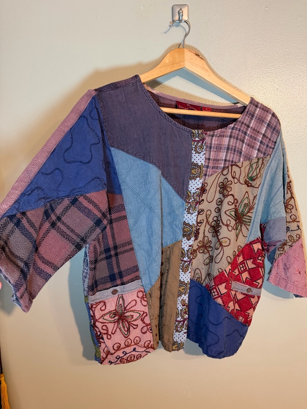Patchwork Boho Relaxed Women’s Top - Multicolor Mix Media Lagenlook M